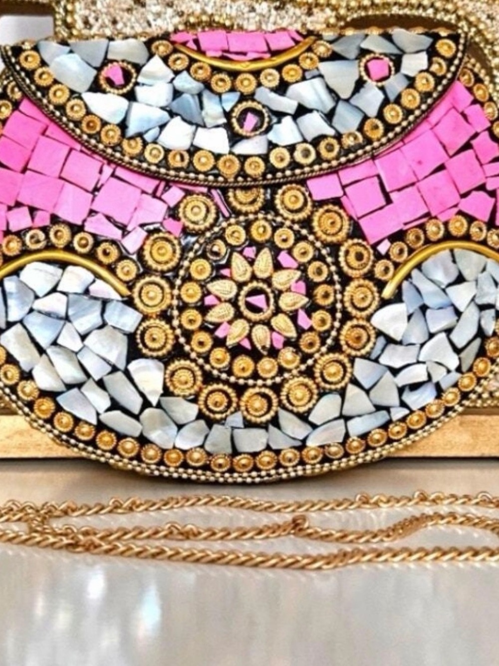 RAMLA Beverly Hills Pink Mother of Pearl Mosaic Clutch Crossbody Bag